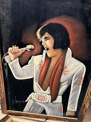 Vintage Black Velvet Elvis Presley Oil Painting • $20