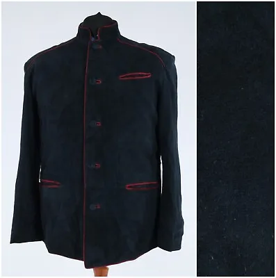 Mens Suede Trachten Loden Blazer 50R UK Size Black Leather Sport Coat Jacket • £155.99