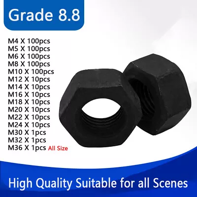 M4 - M36 Hex Locking Nuts Locknut Grade 8.8 High Strength Carbon Steel Black New • £7.30