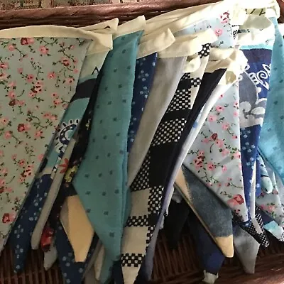 Handmade Double Sided Bunting 50 Flags Approx 10m -  Mixed Blue • £12.50