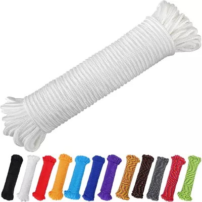 90 Ft 1/4 Inch (7mm) Nylon Poly Rope Flag Pole Polypropylene Clothes Line White  • $10.99