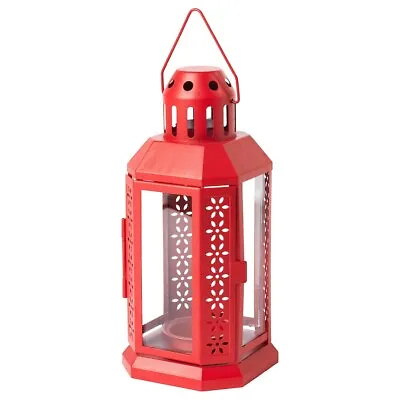 Ikea ENRUM Lantern For Tealight Indoor Or Outdoor Red 22 Cm • £8.43