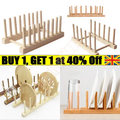 £5.75 • Buy Kitchen Wooden Plate Rack Wood Dish Drainer Vertical Drying Wooden Holder ❤
