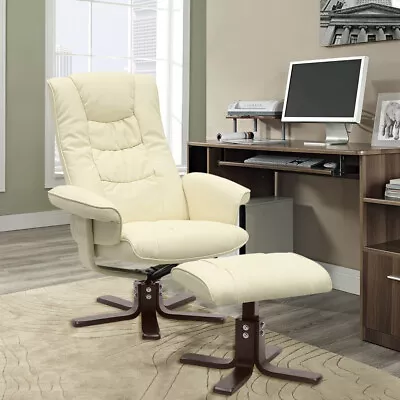 Adjustable Recliner PU Leather Armchair Home Office Lounge Chair W/Footstool • £169.95