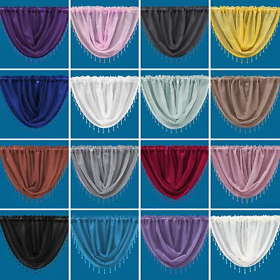 Plain Beaded Voile Swags All Colours - Net Curtains Voile Swag Valance Pelmet • £7.49