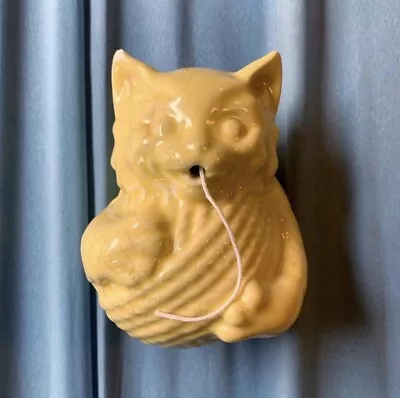 Vintage 1940s McCoy Ceramic Kitten String Holder Yarn Dispenser Yellow Cat • $30