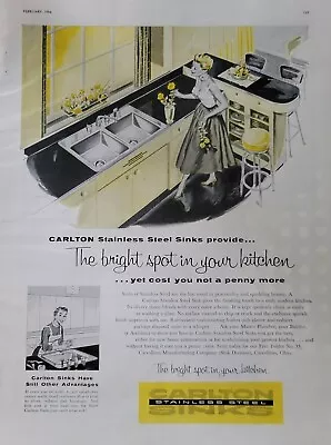 1956 Carlton Stainless Steel Kitchen Sink Retro Cabinet Design Vintage Ad • $9.99