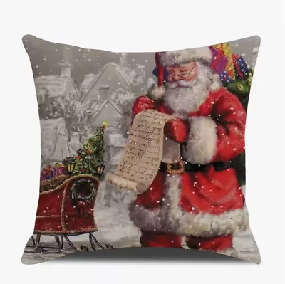 Santa Claus Sleigh List Vintage Christmas Throw Pillow Cover Holiday Home Decor • $15.95