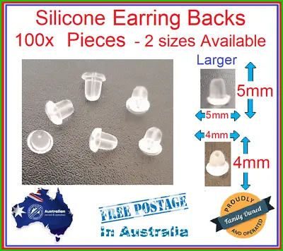 100x Silicone Earring Backs 2 Sizes 4mm / 5mm Rubber Plastic Findings Nuts Stops • $2.70