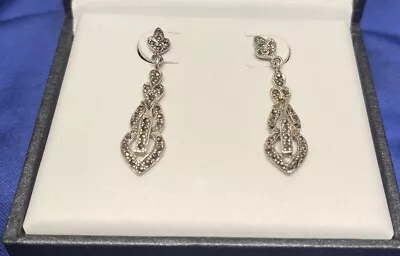 Vintage Art Deco Marcasite Sterling Silver 925 Earrings Dangle 1-3/8” Length • $7.72