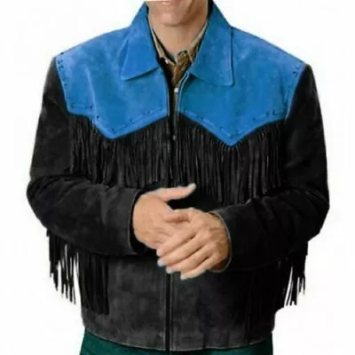 Men Native American Cowboy Leather Jacket Fringe Suede Western Jacket - Zipper • $134.99