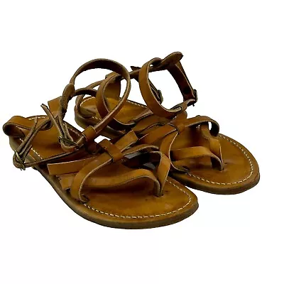 K Jacques St Tropez Flat Sandals Strappy Buckle Brown Shoes Size 37 EU • $67.95