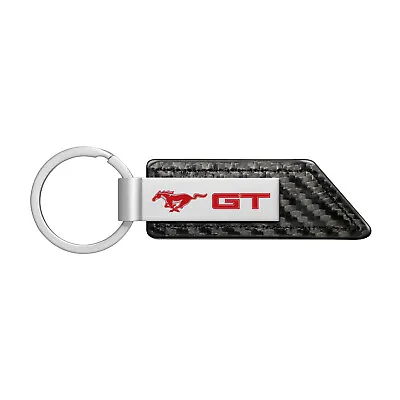 Ford Mustang GT In Red Carbon Fiber Texture Black Leather Strap Key Chain • $19.99