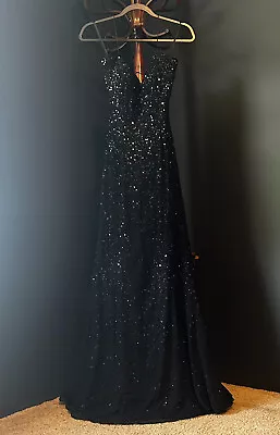 Vintage Night Moves Black 100% Silk Beaded Evening Gown Prom Pageant Dress • $120
