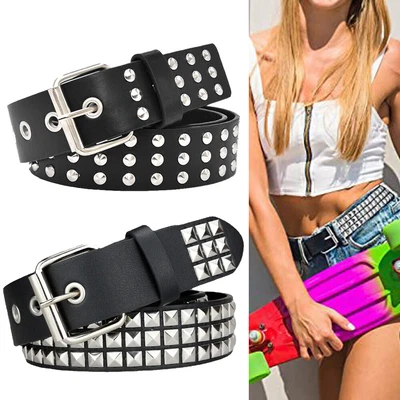 £7.59 • Buy 3Row Rivet Leather Belt Pyramid Studded Silver Punk Gothic Jeans Dress Belt 
