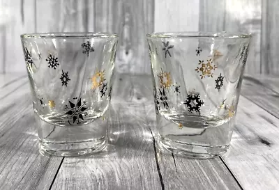 Set Of 2 Vintage MCM Federal Glass Atomic Starburst Gold Black Shot Glasses • $11.99