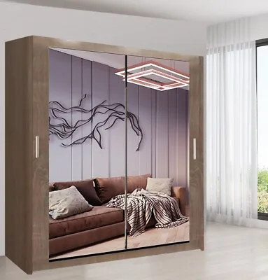 Milan Modern Full Mirror Sliding Door Wardrobe In 5 Sizes 4 Colors • £324