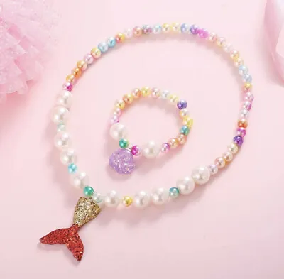 $9.99 • Buy 1 Pc Mermaid Necklace Bracelet Set Jewelry Girls Little Kids