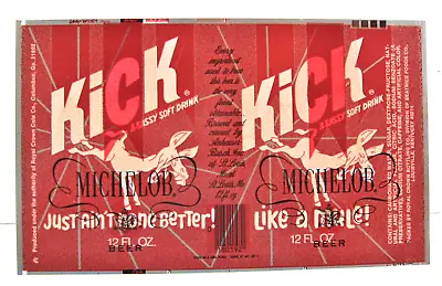 Vintage Kick Drink / Michelob Beer Unrolled Flat Beer Can Error Label Sheet Sign • $26.99