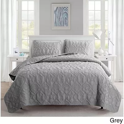 Coastal Quilt Set Queen Gray Shell Star Fish Comforter Shams Bedding Cover • $55.77