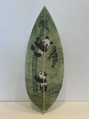 Vintage Chinese Leaf Vein Painting Pandas • $15