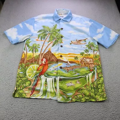 Margaritaville Jimmy Buffett Shirt Mens Small Blue Tropical Hawaiian Camp Button • $34.99