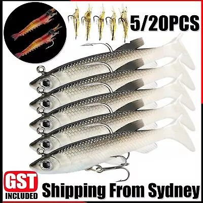 5/20x Soft Plastic Fishing Lure Tackle Prawn Shrimp Flathead Bream Cod Bass Glow • $7.99