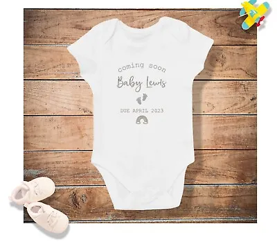 £6.99 • Buy Baby Grow Personalised Custom Baby Vest Pregnancy Reveal Baby Announcement