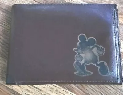 VTG RARE DISNEY BIFOLD WALLET Brown MICKEY MOUSE Genuine LEATHER Broke In EUC • $15