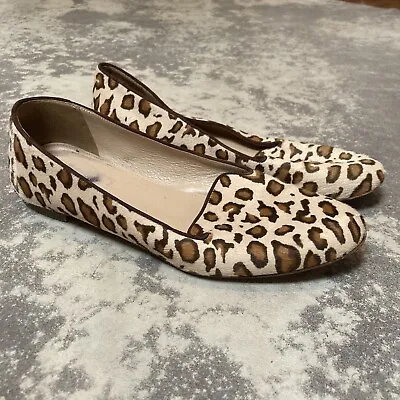 J. Crew Flats Womens Sz 7.5 Calf Skin Cheetah Print Brown And Ivory Loafers • $29.98