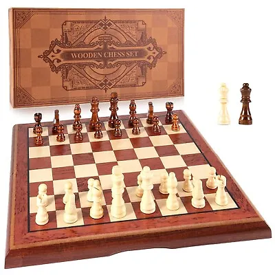 AMEROUS 15'' Magnetic Wooden Chess Set -Folding Board -2 Extra Queens -Chessm... • $37.90