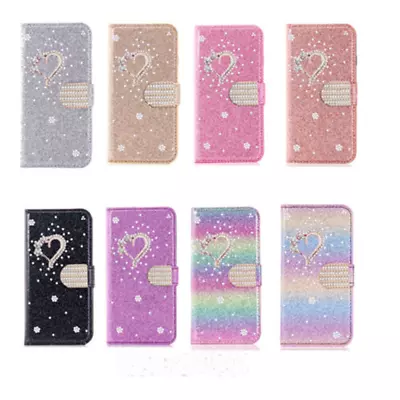 For IPhone 15 14 13 12 11 Pro Max 7/8 SE Bling Glitter Diamond Heart Wallet Case • $9.39