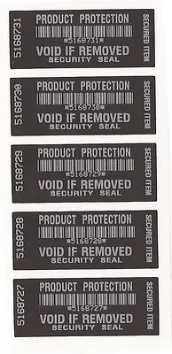 Black Product Protection Security Labels WARRANTY VOID OPEN  X 100 T/E + Serials • £12