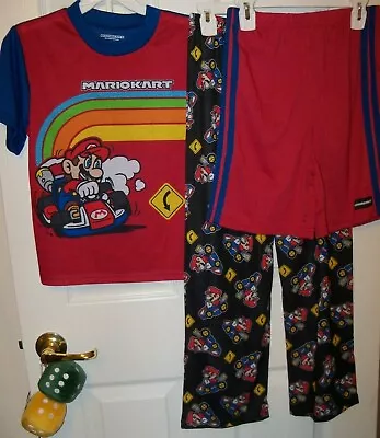 Super Mario Kart Rainbow Flame Resistant 3 Piece Pajama PJ Set Boys Size 6 NWT • $24.91