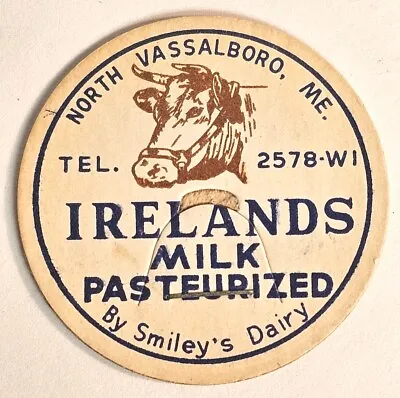  IRELAND'S DAIRY - SMILEY'S FARM  North Vassalboro ME Cow Head Maine Milk Cap • $7.49