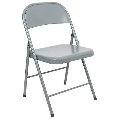 1x Matt Grey Metal Folding Chair Space-Saving Foldable Office Dining Chairs • £18
