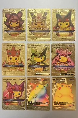 Pokemon Pikachu Vmax Gx Cosplay Gold Foil Fan Art Cards Full Set Of 16 Pieces • $16.99