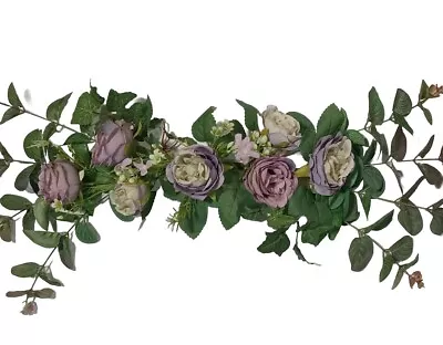 Purple & Eucalyptus Tea-Rose 24  Wall Door Silk Flower Arrangement Decor #2251 • $16.98