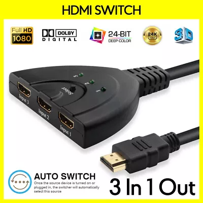 HDMI Switcher 3 Sources 1 Display Digital Signal Amplifier 3 To 1 Cable Switch • $14.59