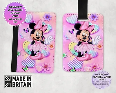 Personalised Disney Passport Cover & Luggage Tag Disney Pink Minnie Mouse V9 • £14.95