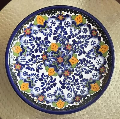 Talavera Mexican Pottery Hand Painted Blue White 9.75” Plate Decor Wall Hanging • $14