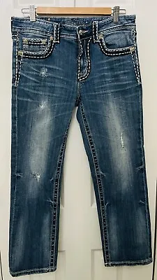 £27.53 • Buy MISS ME Boyfriend Cut Jeans 34 X 25 Inseam Ice Pick Stitch Stretch Capri Size 27