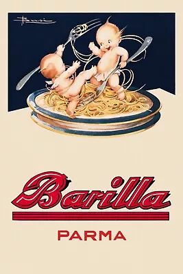 Barilla Pasta Kids Playing On Spaghetti Plate Food Vintage Poster Repro FREE S/H • $17.90