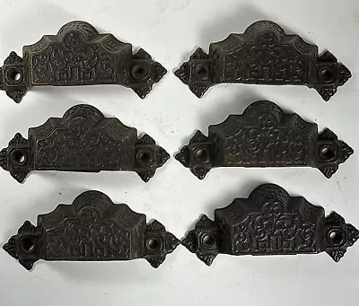 6 Matching Cast Iron Antique Eastlake Victorian Bin Cabinet Pull Patent 1872 • $32.50