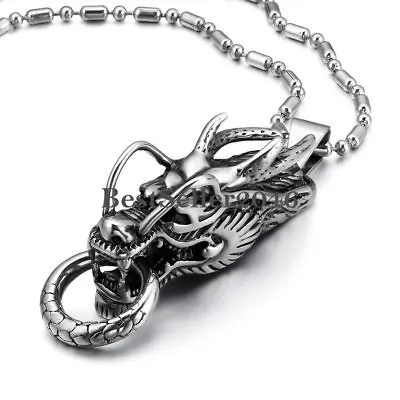 Stainless Steel Vintage Dragon Head Pendant Biker Men Rock Chain Necklace 22  • $10.99