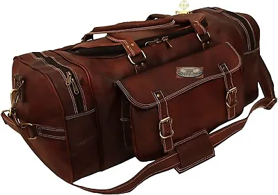 Mens Bag Leather Duffle Travel Luggage Gym Vintage Genuine Weekend Overnight New • $55.46