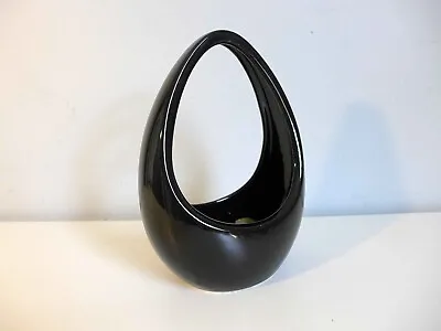 Vintage Toyo Ikebana Vase High Gloss Black Orb Basket Planter Kimura Yokkaichi • $89