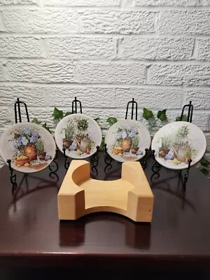 Flower Garden Bareware Round Coasters With Holder Set For 4 • $10