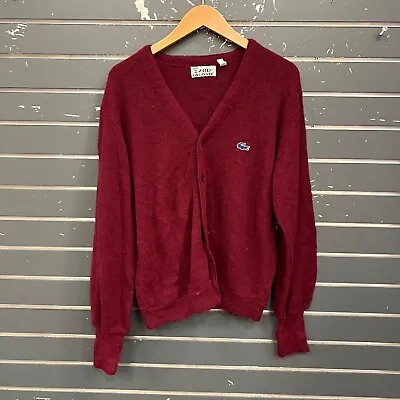 Vtg IZOD Lacoste Cardigan Sweater Long Sleeve Red Mens Sz M • $12