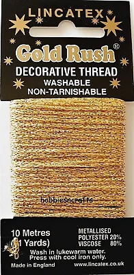 LIGHT GOLD Lincatex Gold Rush Metallic Decorative Glitter Embroidery Thread 10M • £1.89